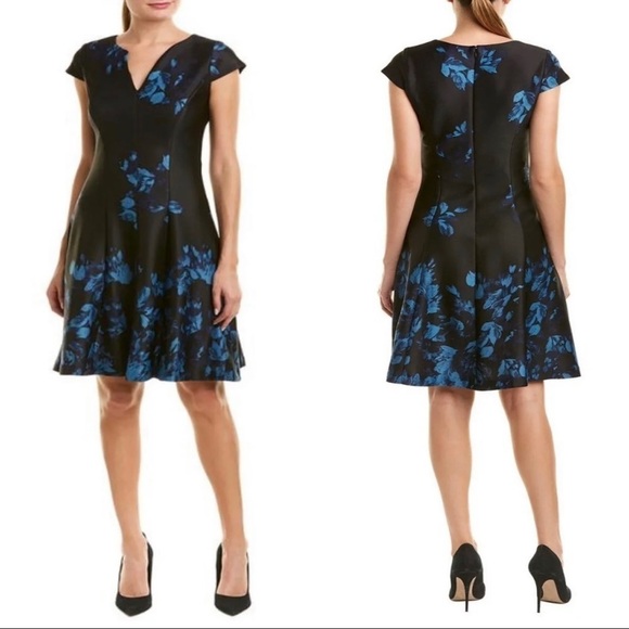 Julia Jordan V-Neck Cap Sleeve A-Line Fit & Flare Floral Print Scuba Dress 10 - Picture 1 of 12